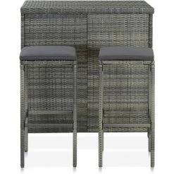 Hommoo Ensemble De Bar 3 Pcs Resine Tressee Gris -Table haute et bar Soldes 54151816 3