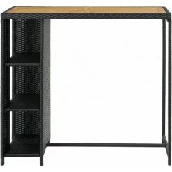 Hommoo Table De Bar Avec Rangement Noir 120x60x110 Cm Resine Tressee -Table haute et bar Soldes 54151817 3