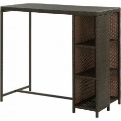 Hommoo Table De Bar Avec Rangement Marron 120x60x110 Cm Resine Tressee 11 Hommoo Table De Bar Avec Rangement Marron 120x60x110 Cm Resine Tressee -Table haute et bar Soldes 54152330 5