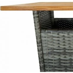 Hommoo Table De Bar Gris 60x60x110 Cm Resine Tressee Et Bois D'acacia -Table haute et bar Soldes 54152575 5