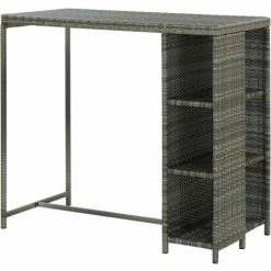 Hommoo Table De Bar Avec Rangement Gris 120x60x110 Cm Resine Tressee 11 Hommoo Table De Bar Avec Rangement Gris 120x60x110 Cm Resine Tressee -Table haute et bar Soldes 54153213 5