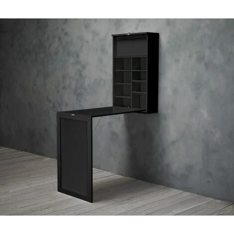 NETFURNITURE Aflalo Foldaway Mur Bureau Et Table De Petit-déjeuner Noir - Le Noir 3 NETFURNITURE Aflalo Foldaway Mur Bureau Et Table De Petit-déjeuner Noir - Le Noir