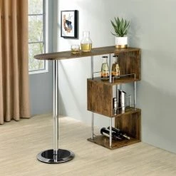 IDIMEX Table Haute De Bar VIGANDO Mange-debout Comptoir 3 étagères Dont 1 Porte-bouteilles, Métal Chromé Et Plateau MDF Chêne Sauvage Foncé 5 IDIMEX Table Haute De Bar VIGANDO Mange-debout Comptoir 3 étagères Dont 1 Porte-bouteilles, Métal Chromé Et Plateau MDF Chêne Sauvage Foncé -Table haute et bar Soldes 54383488 2