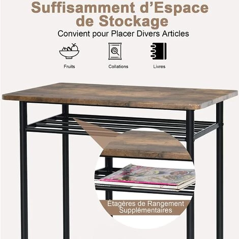 COSTWAY Ensemble Table De Bar Et Chaises, Table Haute Avec 2 Tabourets Avec Repose-Pieds Marron 6 COSTWAY Ensemble Table De Bar Et Chaises, Table Haute Avec 2 Tabourets Avec Repose-Pieds Marron – Image 4