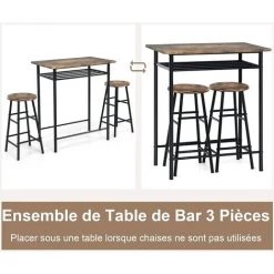 COSTWAY Ensemble Table De Bar Et Chaises, Table Haute Avec 2 Tabourets Avec Repose-Pieds Marron 11 COSTWAY Ensemble Table De Bar Et Chaises, Table Haute Avec 2 Tabourets Avec Repose-Pieds Marron -Table haute et bar Soldes 54466822 5