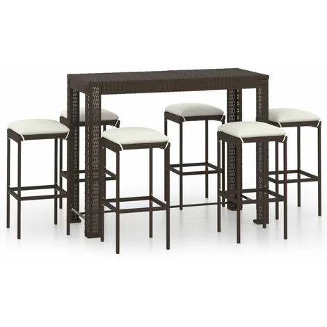 TRUE DEAL Meuble De Bar De Jardin 7 Pcs Et Coussins Résine Tressée Marron 4 TRUE DEAL Meuble De Bar De Jardin 7 Pcs Et Coussins Résine Tressée Marron – Image 2