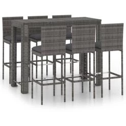 TRUE DEAL Jeu De Bar De Jardin 7pcs Et Coussins Anthracite Résine Tressée -Table haute et bar Soldes 54484958 2