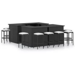 Table haute et bar Soldes 14 TRUE DEAL Meuble De Bar De Jardin 16 Pcs Et Coussins Résine Tressée Noir