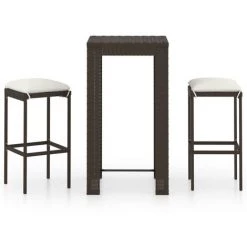TRUE DEAL Meuble De Bar De Jardin 3 Pcs Et Coussins Résine Tressée Marron -Table haute et bar Soldes 54488080 2