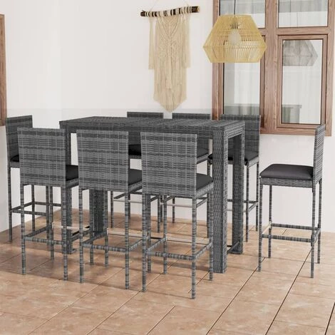 TRUE DEAL Jeu De Bar De Jardin 9pcs Et Coussins Anthracite Résine Tressée 3 TRUE DEAL Jeu De Bar De Jardin 9pcs Et Coussins Anthracite Résine Tressée