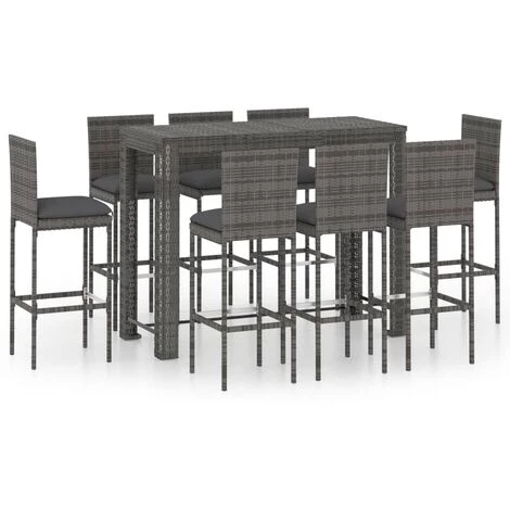 TRUE DEAL Jeu De Bar De Jardin 9pcs Et Coussins Anthracite Résine Tressée 4 TRUE DEAL Jeu De Bar De Jardin 9pcs Et Coussins Anthracite Résine Tressée – Image 2