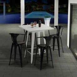 AHD AMAZING HOME DESIGN Ensemble Table 60x60cm Blanc Métal 4 Tabourets Tolix Bar Cuisine Bucket White | Couleur: Blanc 8 AHD AMAZING HOME DESIGN Ensemble Table 60x60cm Blanc Métal 4 Tabourets Tolix Bar Cuisine Bucket White | Couleur: Blanc -Table haute et bar Soldes 54641070 2