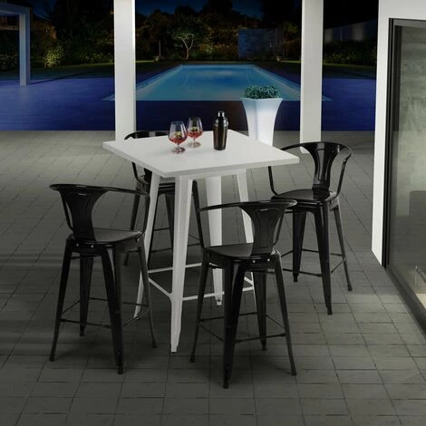 AHD AMAZING HOME DESIGN Ensemble Table 60x60cm Blanc Métal 4 Tabourets Tolix Bar Cuisine Bucket White | Couleur: Blanc 4 AHD AMAZING HOME DESIGN Ensemble Table 60x60cm Blanc Métal 4 Tabourets Tolix Bar Cuisine Bucket White | Couleur: Blanc – Image 2