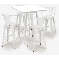 AHD AMAZING HOME DESIGN Ensemble Table 60x60cm Blanc Métal 4 Tabourets Tolix Bar Cuisine Bucket White | Couleur: Blanc 9 AHD AMAZING HOME DESIGN Ensemble Table 60x60cm Blanc Métal 4 Tabourets Tolix Bar Cuisine Bucket White | Couleur: Blanc -Table haute et bar Soldes 54641070 3