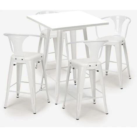 AHD AMAZING HOME DESIGN Ensemble Table 60x60cm Blanc Métal 4 Tabourets Tolix Bar Cuisine Bucket White | Couleur: Blanc 5 AHD AMAZING HOME DESIGN Ensemble Table 60x60cm Blanc Métal 4 Tabourets Tolix Bar Cuisine Bucket White | Couleur: Blanc – Image 3