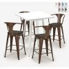 AHD AMAZING HOME DESIGN Ensemble 4 Tabourets Tolix Table Haute 60x60cm Métal Blanc Bucket Wood White | Couleur: Marron -Table haute et bar Soldes 54641078 1