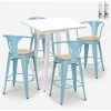 AHD AMAZING HOME DESIGN Ensemble Table Métal Blanc 60x60cm 4 Tabourets Tolix Bucket White Top Light | Couleur: Turquoise -Table haute et bar Soldes 54641082 1