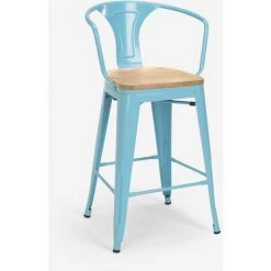 AHD AMAZING HOME DESIGN Ensemble Table Haute 60x60cm 4 Tabourets Tolix Bar Cuisine Mason Noix Top Light | Couleur: Turquoise -Table haute et bar Soldes 54641103 4