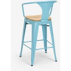 AHD AMAZING HOME DESIGN Ensemble Table Haute 60x60cm 4 Tabourets Tolix Bar Cuisine Mason Noix Top Light | Couleur: Turquoise -Table haute et bar Soldes 54641103 5