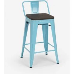 AHD AMAZING HOME DESIGN Ensemble 4 Tabourets Style Tolix Table Haute Bois Métal 60x60cm Industriel Mason Steel Top | Couleur: Turquoise -Table haute et bar Soldes 54641107 4