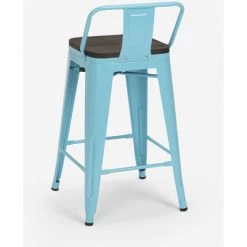 AHD AMAZING HOME DESIGN Ensemble 4 Tabourets Style Tolix Table Haute Bois Métal 60x60cm Industriel Mason Steel Top | Couleur: Turquoise -Table haute et bar Soldes 54641107 5