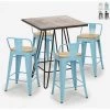AHD AMAZING HOME DESIGN Ensemble 4 Tabourets Style Tolix Table 60x60cm Industriel Mason Noix Steel Top Light | Couleur: Turquoise -Table haute et bar Soldes 54641113 1