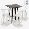 AHD AMAZING HOME DESIGN Ensemble 4 Tabourets Tolix Métal Table Haute Bois 60x60cm Bruck Black | Couleur: Blanc
