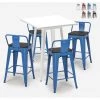AHD AMAZING HOME DESIGN Ensemble 4 Tabourets Tolix Table 60x60cm Métal Blanc Industriel Buch White | Couleur: Bleu -Table haute et bar Soldes 54641137 1