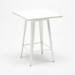 AHD AMAZING HOME DESIGN Ensemble 4 Tabourets Tolix Table 60x60cm Métal Blanc Industriel Buch White | Couleur: Bleu -Table haute et bar Soldes 54641137 4