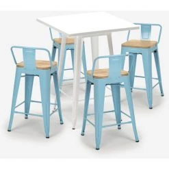 AHD AMAZING HOME DESIGN Ensemble 4 Tabourets Style Tolix Table Blanche 60x60cm Industriel Bucket Steel White | Couleur: Turquoise 9 AHD AMAZING HOME DESIGN Ensemble 4 Tabourets Style Tolix Table Blanche 60x60cm Industriel Bucket Steel White | Couleur: Turquoise -Table haute et bar Soldes 54641161 3