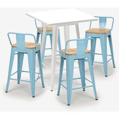 AHD AMAZING HOME DESIGN Ensemble 4 Tabourets Style Tolix Table Blanche 60x60cm Industriel Bucket Steel White | Couleur: Turquoise 5 AHD AMAZING HOME DESIGN Ensemble 4 Tabourets Style Tolix Table Blanche 60x60cm Industriel Bucket Steel White | Couleur: Turquoise – Image 3