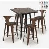 AHD AMAZING HOME DESIGN Ensemble 4 Tabourets Tolix Table Haute 60x60cm Métal Industriel Bruck Wood Black | Couleur: Marron -Table haute et bar Soldes 54641170 1