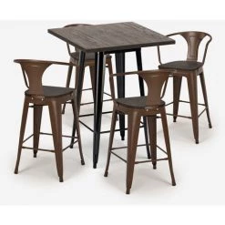 AHD AMAZING HOME DESIGN Ensemble 4 Tabourets Tolix Table Haute 60x60cm Métal Industriel Bruck Wood Black | Couleur: Marron 9 AHD AMAZING HOME DESIGN Ensemble 4 Tabourets Tolix Table Haute 60x60cm Métal Industriel Bruck Wood Black | Couleur: Marron -Table haute et bar Soldes 54641170 3