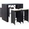 Topdeal Mobilier De Bar D'extérieur 5 Pcs Résine Tressée Et Verre Noir FF49568_FR -Table haute et bar Soldes 54643467 1