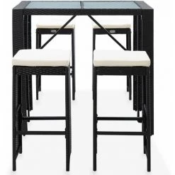 Topdeal Mobilier De Bar D'extérieur 5 Pcs Résine Tressée Et Verre Noir FF49568_FR -Table haute et bar Soldes 54643467 3