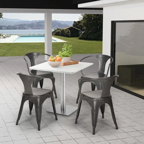 AHD AMAZING HOME DESIGN Table Carrée 70x70 Pour Bars Restaurants Hôtels Base Centrale Horeca | Couleur: Blanc - Argent 4 AHD AMAZING HOME DESIGN Table Carrée 70x70 Pour Bars Restaurants Hôtels Base Centrale Horeca | Couleur: Blanc - Argent – Image 2