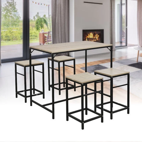 WYCTIN Hofuton Set De 1 Table + 4 Tabourets Ensemble Table De Bar Bistrot + 4 Tabourets Avec Repose-Pieds Table Mange-Debout Table Haute Cuisine 3 WYCTIN Hofuton Set De 1 Table + 4 Tabourets Ensemble Table De Bar Bistrot + 4 Tabourets Avec Repose-Pieds Table Mange-Debout Table Haute Cuisine