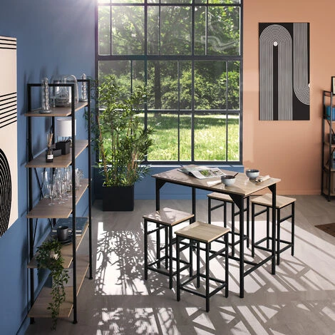 TECTAKE Ensemble Table De Bistrot EDINBURGH 1 Table + 4 Tabourets De Bar - Ensemble Table De Bar, Ensemble Table De Bistrot, Table Haute Avec 4 Tabouret De Bar - Bois Clair Industriel 4 TECTAKE Ensemble Table De Bistrot EDINBURGH 1 Table + 4 Tabourets De Bar - Ensemble Table De Bar, Ensemble Table De Bistrot, Table Haute Avec 4 Tabouret De Bar - Bois Clair Industriel – Image 2