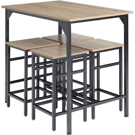 TECTAKE Ensemble Table De Bistrot EDINBURGH 1 Table + 4 Tabourets De Bar - Ensemble Table De Bar, Ensemble Table De Bistrot, Table Haute Avec 4 Tabouret De Bar - Bois Clair Industriel 5 TECTAKE Ensemble Table De Bistrot EDINBURGH 1 Table + 4 Tabourets De Bar - Ensemble Table De Bar, Ensemble Table De Bistrot, Table Haute Avec 4 Tabouret De Bar - Bois Clair Industriel – Image 3