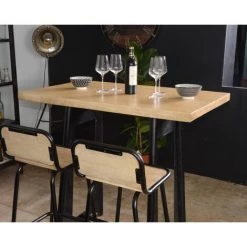 MEUBLE HOUSE Table Haute 120cm Métal Et Bois "Los Angeles" - Marron -Table haute et bar Soldes 54941416 3