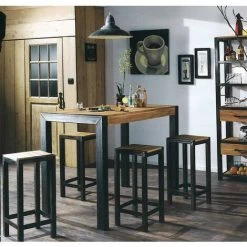 MEUBLE HOUSE Table Haute Snack Bois Et Métal Manufacture -Table haute et bar Soldes 54941435 2