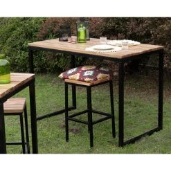 MEUBLE HOUSE Table De Bar Design En Métal Et Bois Exotique "Garden" - Marron