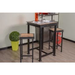 MEUBLE HOUSE Table Haute Carrée Métal Et Bois 70x70cm "IPN" - Noir