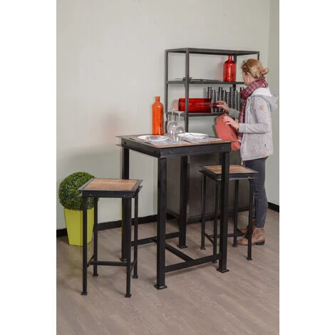 MEUBLE HOUSE Table Haute Carrée Métal Et Bois 70x70cm "IPN" - Noir 4 MEUBLE HOUSE Table Haute Carrée Métal Et Bois 70x70cm "IPN" - Noir – Image 2