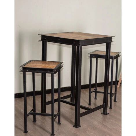 MEUBLE HOUSE Table Haute Carrée Métal Et Bois 70x70cm "IPN" - Noir 5 MEUBLE HOUSE Table Haute Carrée Métal Et Bois 70x70cm "IPN" - Noir – Image 3