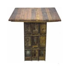 MEUBLE HOUSE Bar Snack En Bois Exotique Recyclé Sur Roues "Népalaise" - Marron -Table haute et bar Soldes 54941572 3