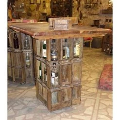 MEUBLE HOUSE Bar Snack En Bois Exotique Recyclé Sur Roues "Népalaise" - Marron -Table haute et bar Soldes 54941572 4