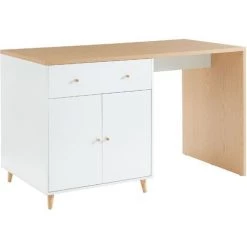 BAïTA Ilot Central MAX Blanc Et Effet Chêne 150cm - Blanc -Table haute et bar Soldes 54959278 2
