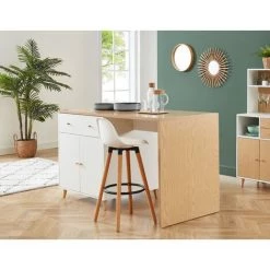 BAïTA Ilot Central MAX Blanc Et Effet Chêne 150cm - Blanc -Table haute et bar Soldes 54959278 3