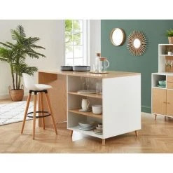 BAïTA Ilot Central MAX Blanc Et Effet Chêne 150cm - Blanc -Table haute et bar Soldes 54959278 4